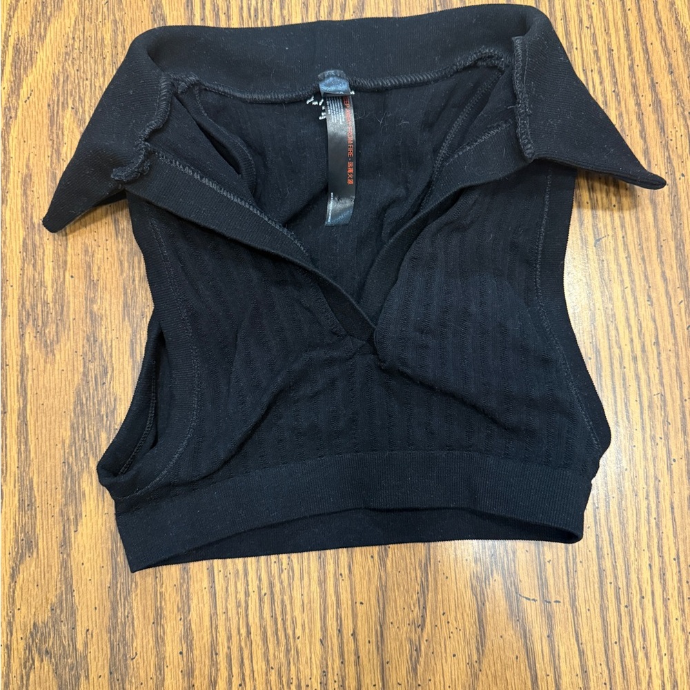 UO Out From Under Black Sleeveless Collared Crop